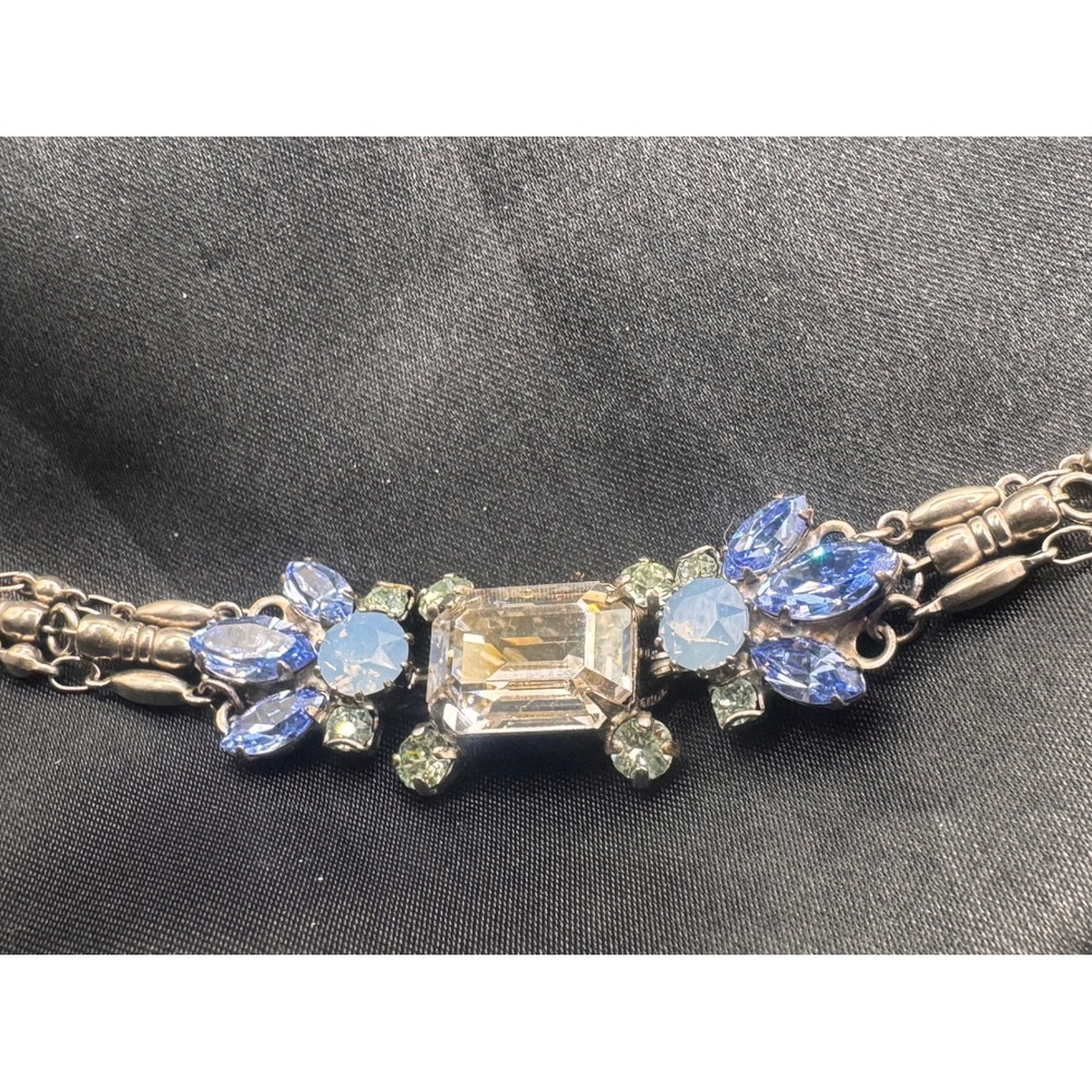 Sorrelli Blue Crystal Floral Statement Bracelet Antiqued Silver Tone Adjustable - Picture 9 of 9